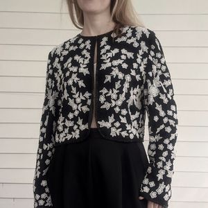 Black Beaded Jacket Silk Evening Long Sleeve Top S